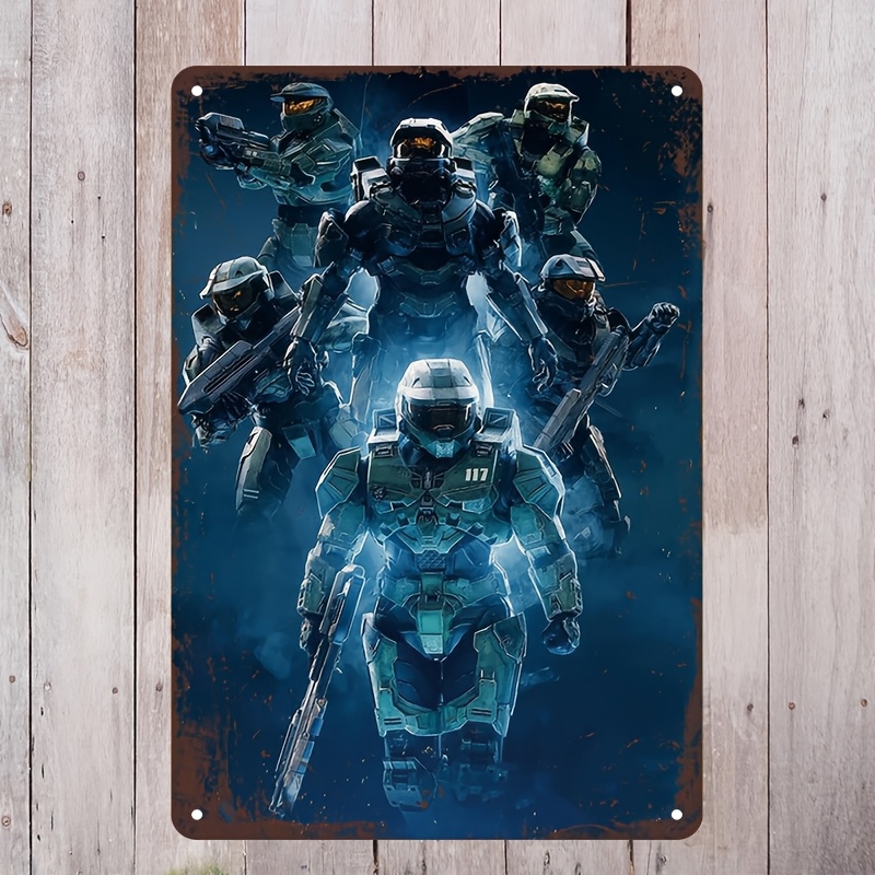 Interior Design Game - Halo-geïnspireerd metalen wandkunstbord, levendig Master Chief