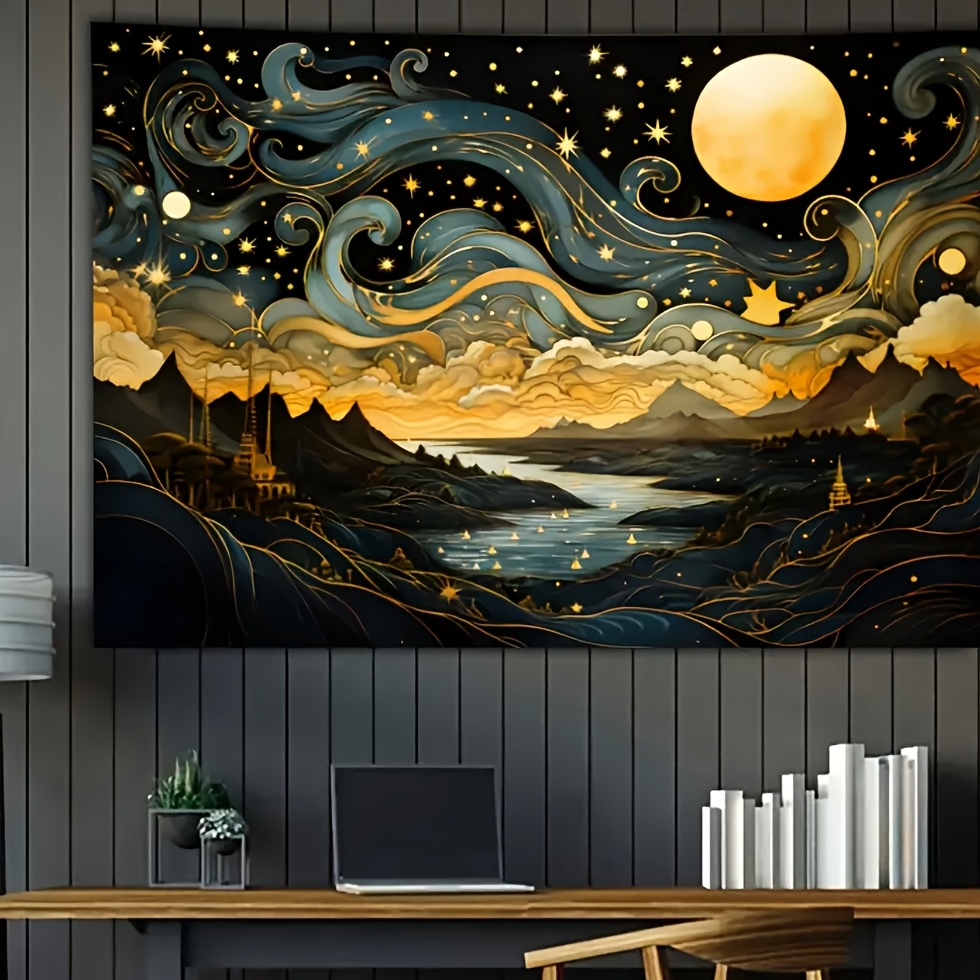 Interior Design Years Of School - Sterren- en maanverlichte bergwandkleden – Groot